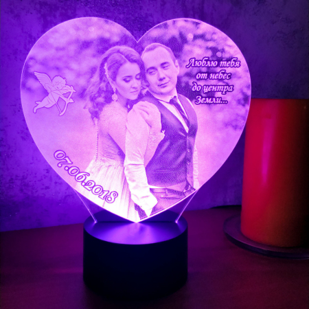 3D светильник  Фото-светильник в форме сердца + надпись