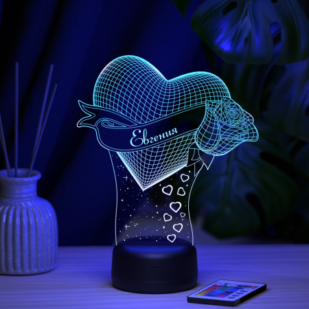 3D светильник  Светильник "Сердце с розой с именем Евгения"