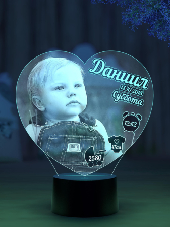 3D светильник  Светильник "Фото - метрика в сердце"